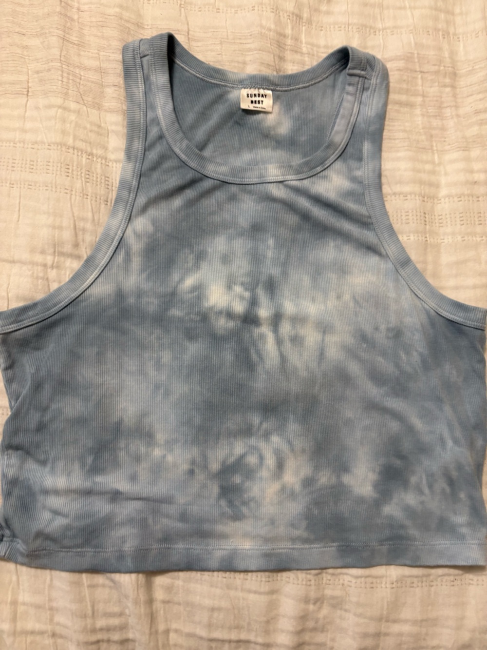 Sunday Best Light Blue & White Ribbed Tank Top